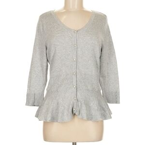 Chic Gray Women's Cardigan with Ruffle Hem
